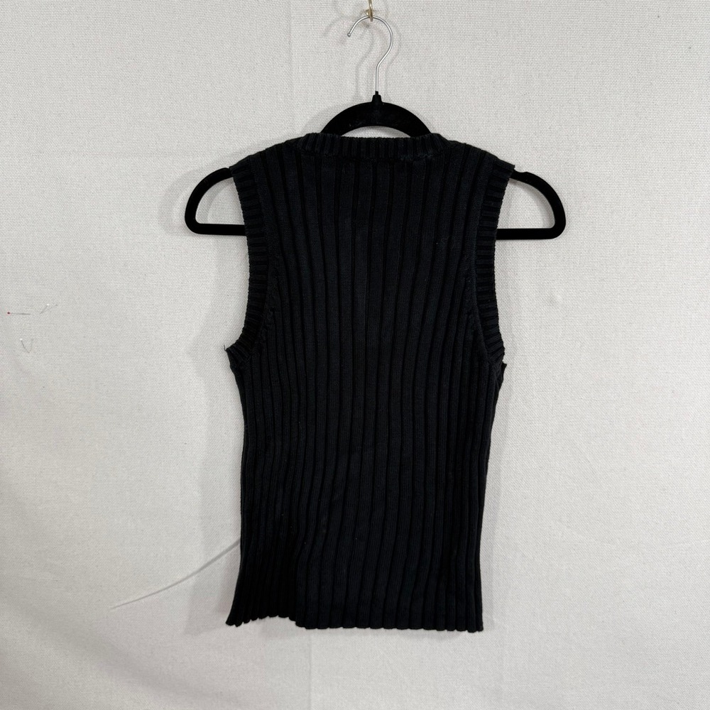 Gloria Vanderbilt Black Ribbed Quarter Zip Sweater Vest Womens Large Cotton - Picture 2 of 5